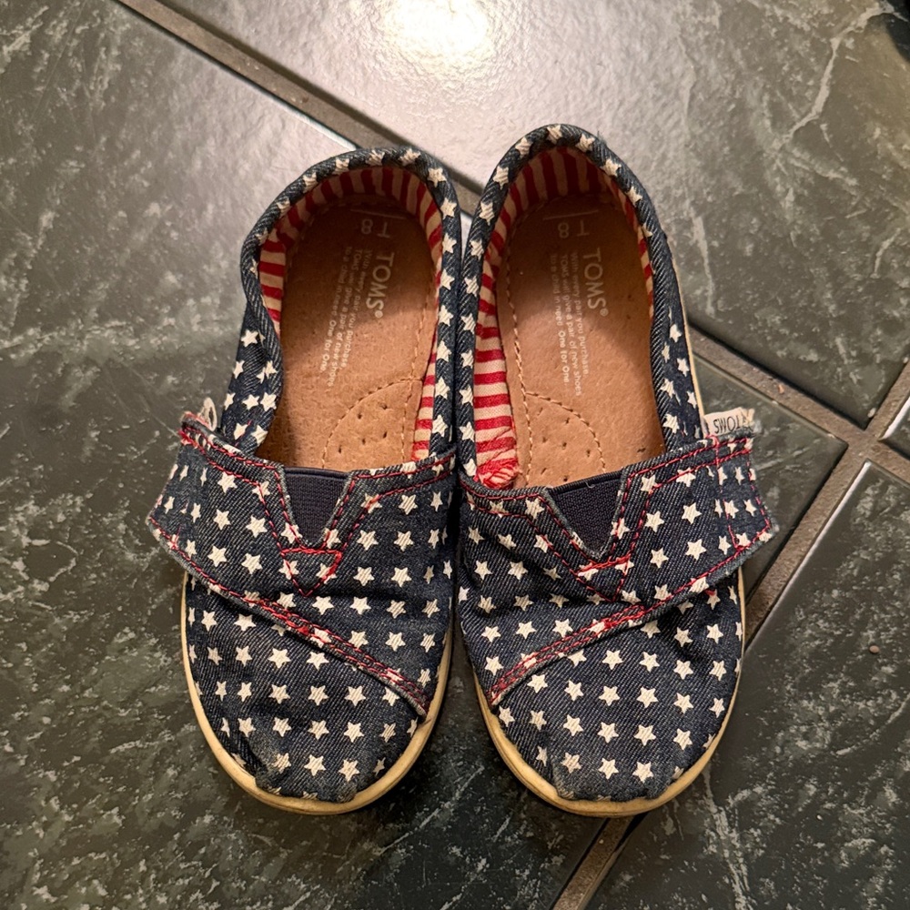 Toms Kids Navy White Star Hook-and-Loop Slip-Ons